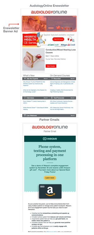 AudiologyOnline newsletter partner banner ad placement and partner email opportunity