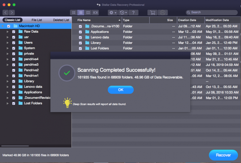 Scan Complete - Stellar Mac Data Recovery